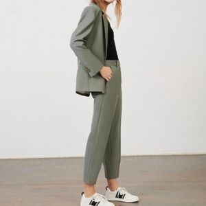 Maje Khaki Green Pleated Fresco Wool Trousers 36 US Small U